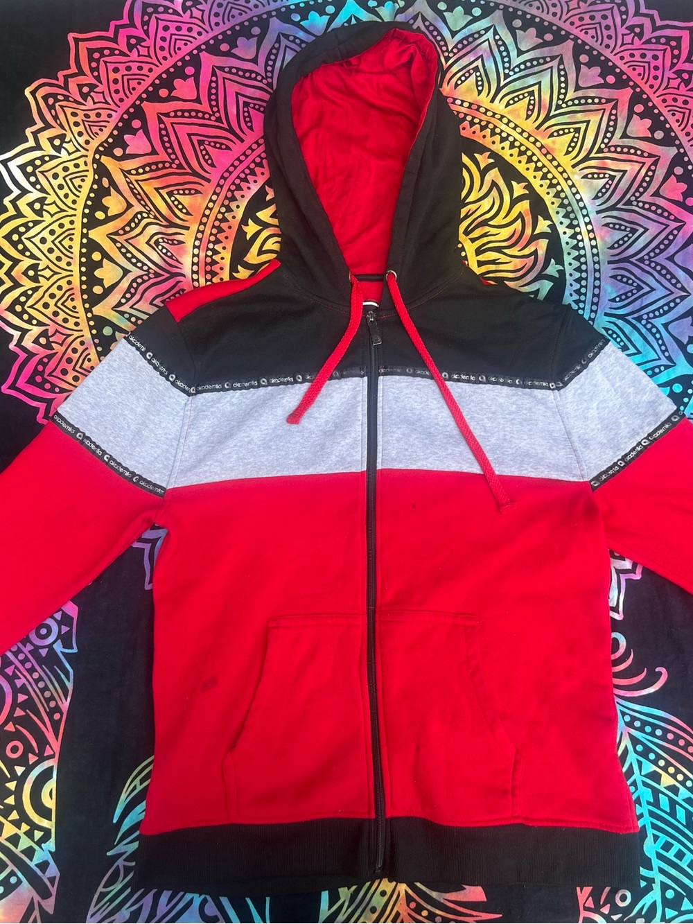 Akademiks Red, Black & Gray Colorblock Zip Hoodie